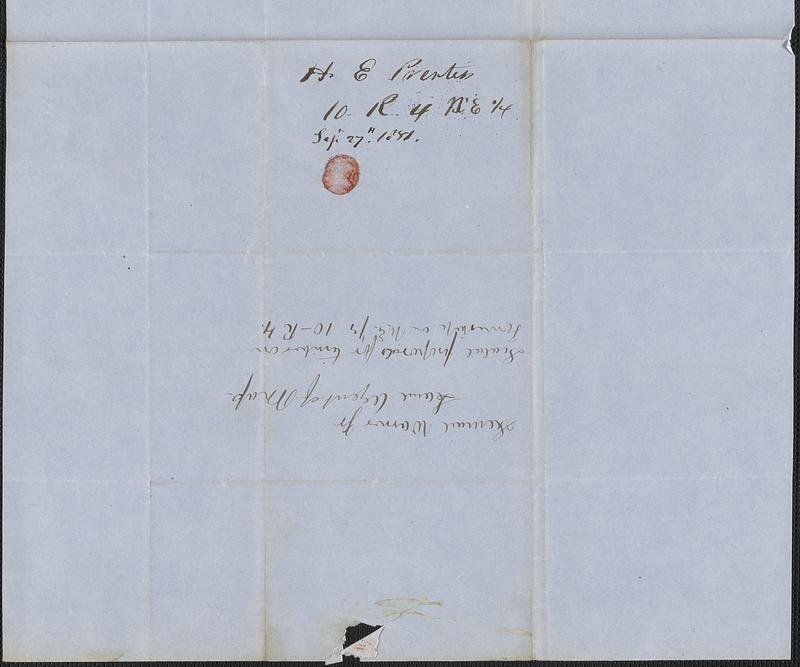 Henry E. Prentiss to Samuel Warner, 27 September 1851 - Digital ...