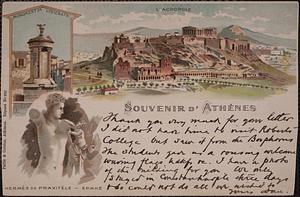 Souvenir d'Athènes. Monument de Lysicrate, l'Acropole, Hermés de Praxitèle - Ερμής