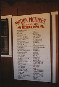 Sign listing motion pictures filmed at Sedona, Arizona