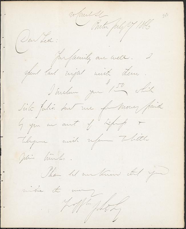 Letter from John D. Long to Zadoc Long, July 27, 1866