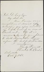 Letter from Thomas F. Cordis to John D. Long, October 9, 1868