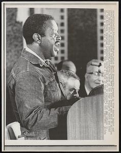 Rev. Ralph David Abernathy, dressed in blue denim jacket and pants, addressed a group called Business Executives Move for Viet Peace and said 30 million poor people were becoming desperate. Abernathy, leader of the Poor People's March and head of the Southern Christian Leadership Conference said, "It is suicidal for any nation to develop a people who do not feel they have a stake in that society."