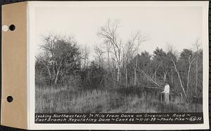 Contract No. 66, Regulating Dams, Middle Branch (New Salem), and East Branch of the Swift River, Hardwick and Petersham (formerly Dana), looking northeasterly 3/4 mile from Dana on Greenwich Road, east branch regulating dam, Petersham, Mass., Nov. 10, 1938