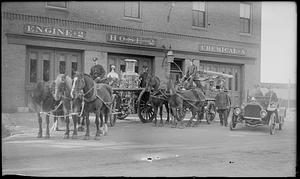 Early Fire Units & Fire Fighters in front of a Fire House