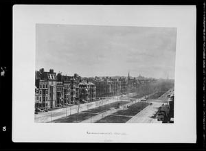 Copy negative of ca. 1880-1889 photo showing view east down Commonwealth Avenue, Boston, Massachusetts