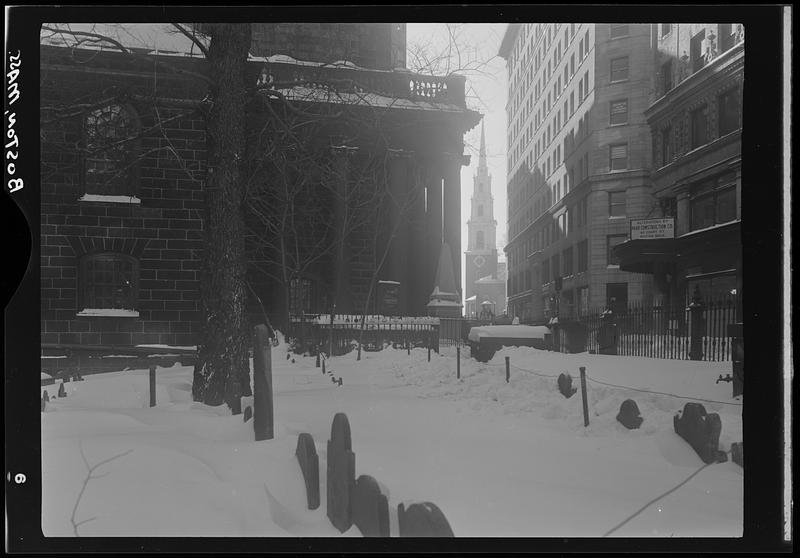 King's Chapel Burying Ground in snow, Boston