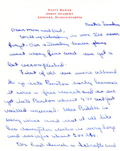 Letter home, Patty A. Bowne, Abbot Academy, class of 1946