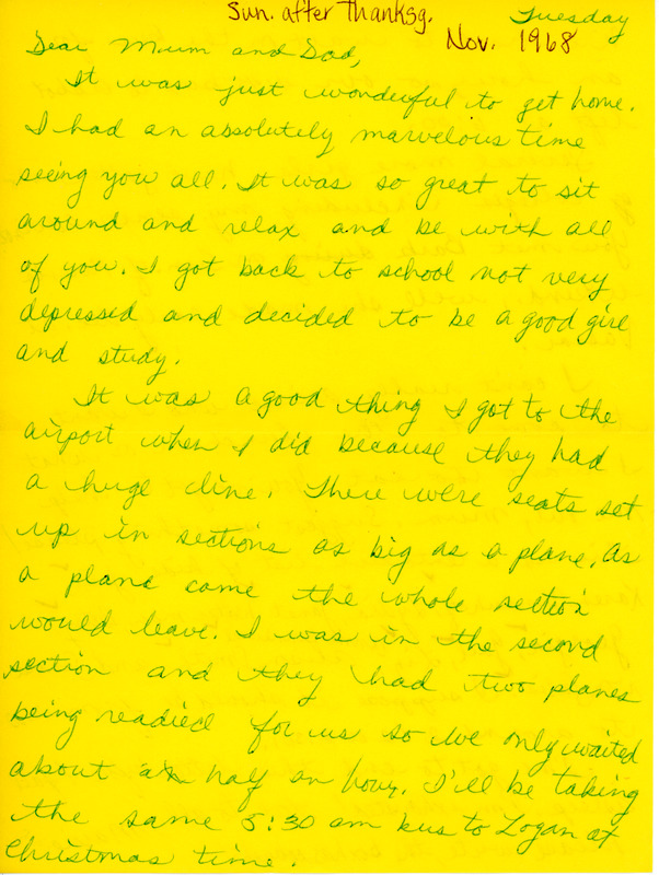 Letter home, Marcie Rickenbacker, Abbot Academy, Class of 1970