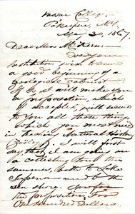 Letter to Ms. Philena McKeen from Sanborn Tenney, Vassar College, May 30, 1867