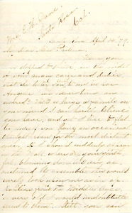 Letter to Ms. Philena McKeen from Mary L. (Chase) Dane, April 14, 1879