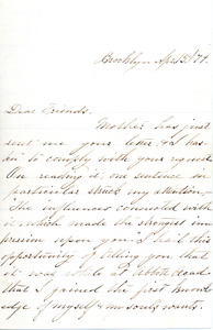 Letter to Ms. Philena McKeen from Helen M. (Brown) Copeland, April 15, 1879