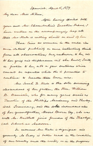 Letter to Ms. Philena McKeen from E. C. Cowles, April 15, 1879