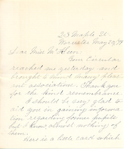 Letter to Ms. Philena McKeen from Sarah Cummings, May 20, 1879