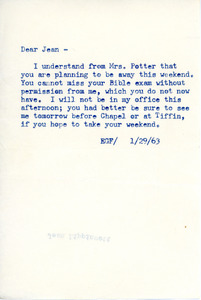 Sherman House Letter, EGF to Jean Lippincott, Abbot Academy