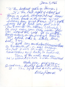 Sherman House Letter, Betsy Hoover, Abbot Academy