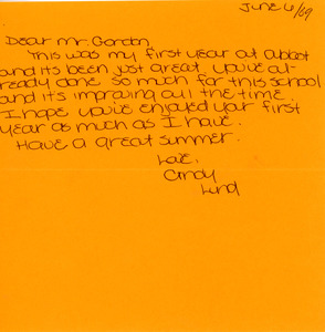 Letter to Don Gordon from former Abbot Academy student Cindy Lund, June 6, 1969