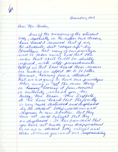 Letter to Don Gordon from former Abbot Academy student Abby Johnson, December 1, 1969