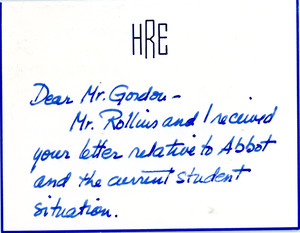 Letter to Don Gordon from parent Helen E. Rollins, Abbot Academy, May 9, 1970