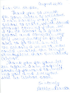 Letter to Don Gordon from former Abbot Academy student Kathleen Reardon, August 22, 1971