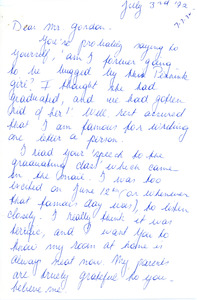 Letter to Don Gordon from former Abbot Academy student Libbey Pennink, July 3, 1972