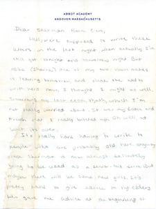 Sherman House Letter, Liz Hall, Abbot Academy
