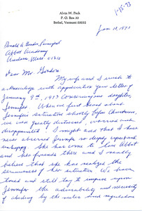 Letter to Don Gordon from parent Alvin W. Peck, Abbot Academy, January 15, 1973