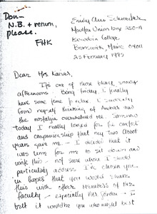 Letter to Don Gordon courtesy of Mrs. Kaiser from former Abbot Academy student Emily Ann Schroeder, February 23, 1973