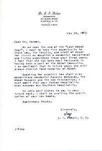 Letter to Don Gordon from parent Jay Rodgin, Abbot Academy, May 30, 1973