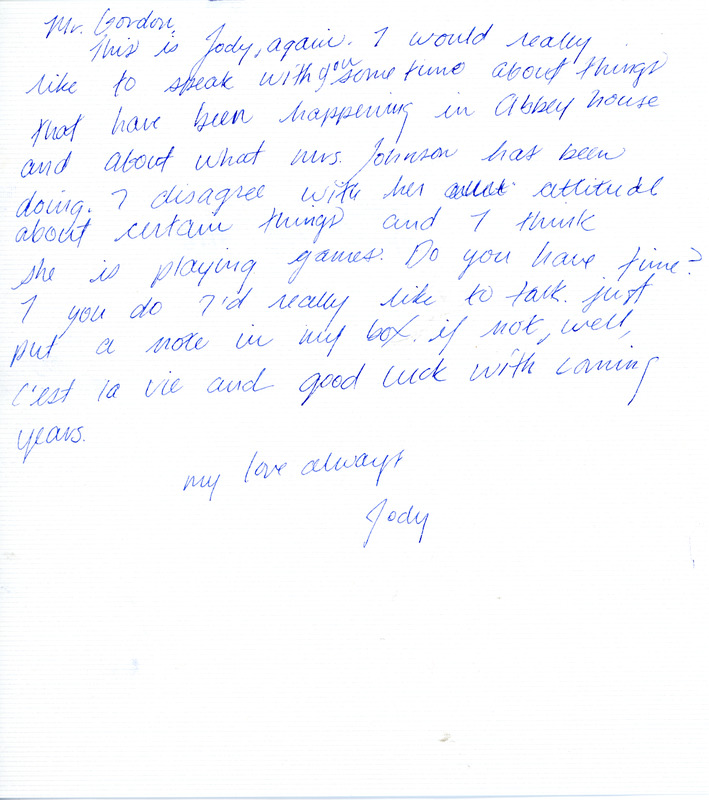 Letter To Don Gordon From Former Abbot Academy Student Jody - Digital 