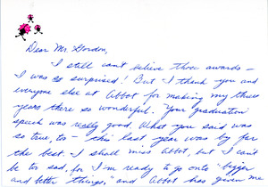 Letter to Don Gordon from former Abbot Academy student Sarah Gay