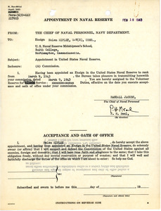 Appointment in Naval Reserve, Helen Ripley, Abbot Academy, class of 1930