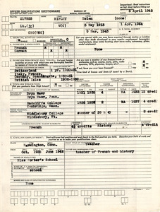 Officer qualification questionnaire, Helen Ripley, Abbot Academy, class of 1930