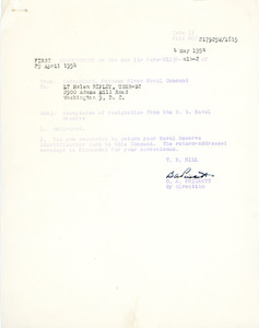 Honorable discharge papers, Helen Ripley, Abbot Academy, class of 1930