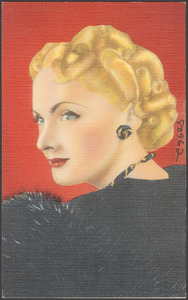 A blonde woman looking over her shoulder, three-quarter profile