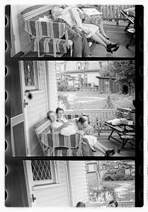 People, including Maude Sanromá, seated on a porch