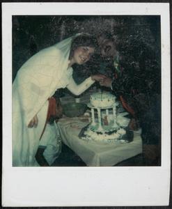 Couple cutting the wedding cake