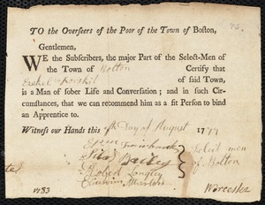 Mary Kiltey indentured to apprentice with Ezekiel Fosgate of Bolton, 24 September 1777