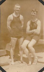 Albert T. Chase and unidentified friend in swimming attire, at U.S. Marine base Quantico, VA