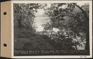 Ware River, Ware Mills Otis Co. dam, drainage area = 168 square miles, flow = 2130 cubic feet per second = 12.7 cubic feet per second per square mile, wheels running, Ware, Mass., 2:25 PM, Sep. 17, 1933