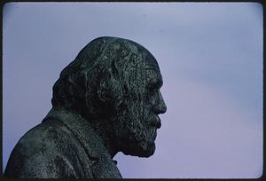 Profile view of head and shoulder of Edward Everett Hale statue, Boston Public Garden