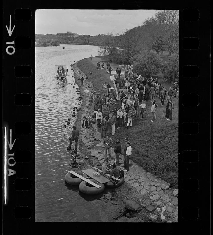 Harvard raft race on Charles River, Cambridge