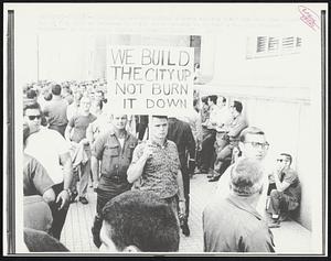 Pittsburgh, PA.: Construction workers express their feelings with picketing of City Hall in defiance of their union leaders to protest a building shutdown engineered by black civil rights groups.