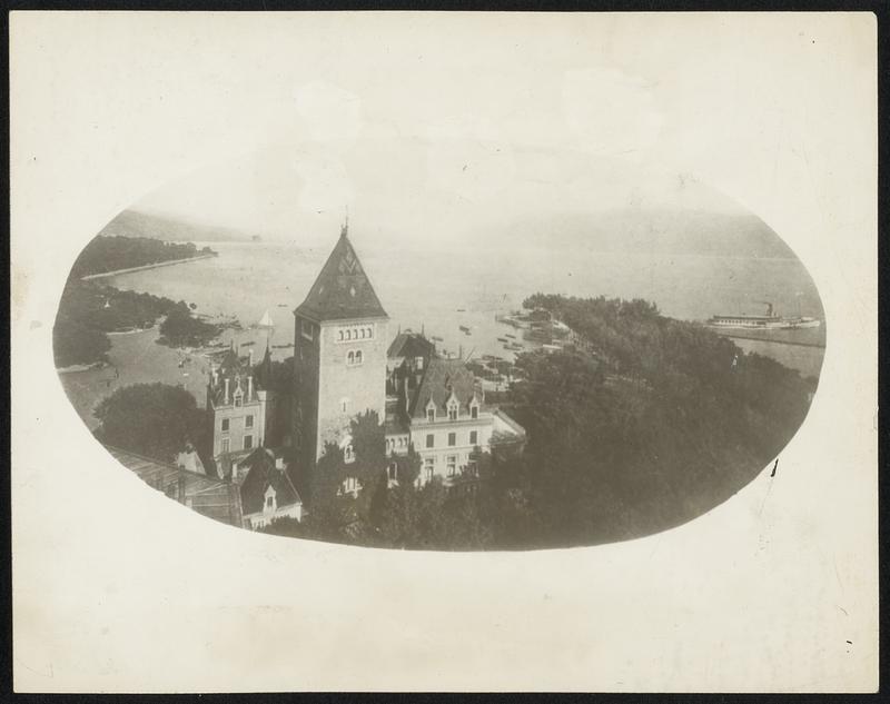 First Photos Scene of Lausanne Conference Photo shows-General view of the Hotel du Chateau, Ouchy, the lake port of Lausanne, where the conference between the Allied powers [illegible] now in session.