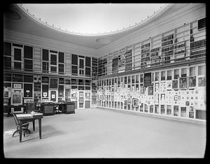 Boston Public Library. Barton-Ticknor room (now Cushman room). Exhibition of Washington portraits