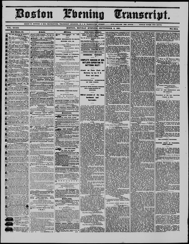 Boston Evening Transcript. September 02, 1861 - Digital Commonwealth