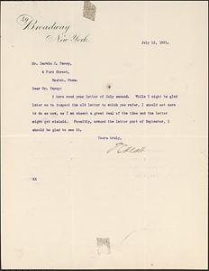 Letter from Thomas C. Platt, New York, to Darwin C. Pavey, Boston, Mass., 1901 July 12