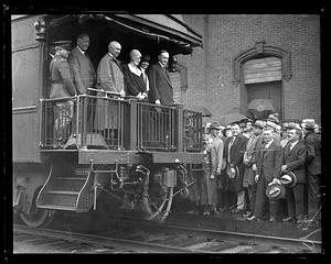 Pres. Coolidge, in back of train, in dear old Vermont for probably the last time as President