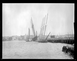 Old ships moored at Meridian St. drawbridge, East Boston, looking toward Chelsea