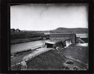Holyoke dam gatehouse, first level canal, and spillway