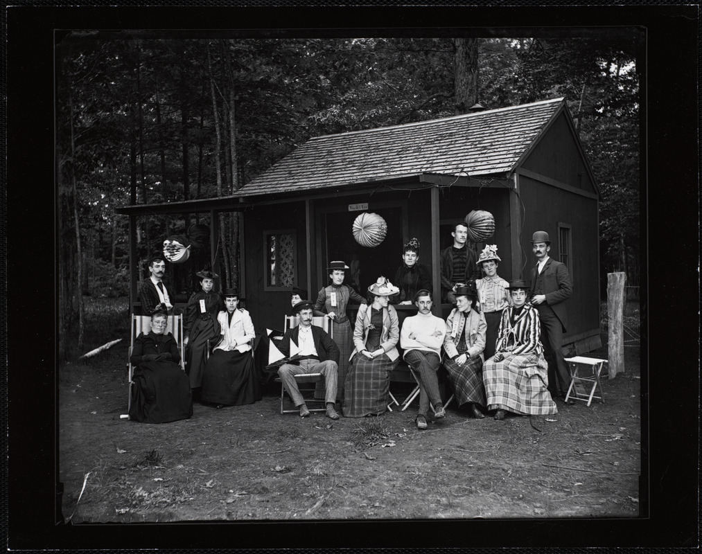 Members of the Springfield Canoe Club group at a cabin